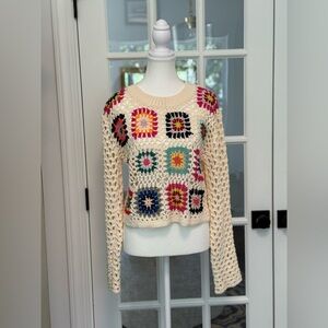 Debut Multicolor Crochet Granny Square Women's Sweater